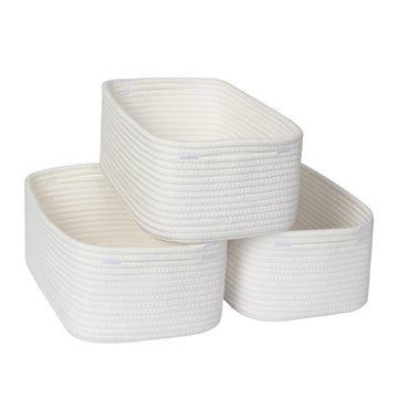 MEGASKET Storage Baskets for Shelves 3 Pack, Small Woven Cotton Rope Bins for Organizing, Cute Baby Nursery Decor Closet Organiz