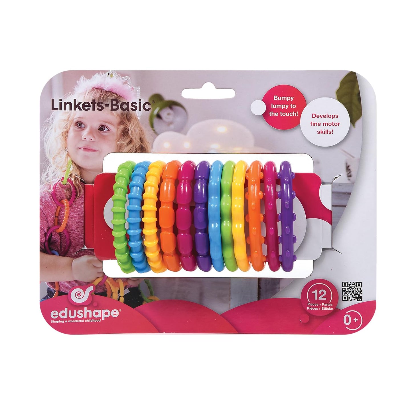 Edushape Sensory Linkets Baby Toy, 12 pieces - Vibrant Colorful and Unique Textured Linking Toys - Enhances Cognitive Developmen