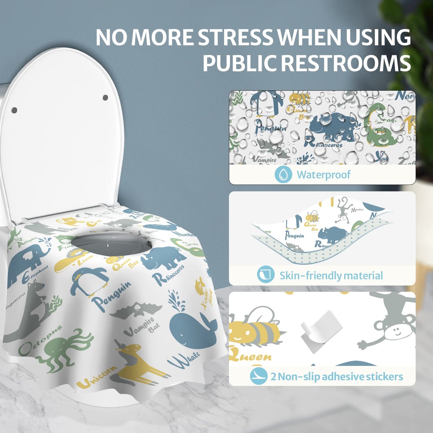 Blissful Diary Toilet Seat Covers Disposable, 20 Pcs Extra Large Waterproof Toilet Seat Cover For Toddler Potty Training, Kids T