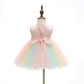 Weileenice Peach Pink Baby Girls Dress Rainbow Tulle Lace Embroidery Beads Toddler Pageant Wedding Party 1St Birthday Tutu Dress