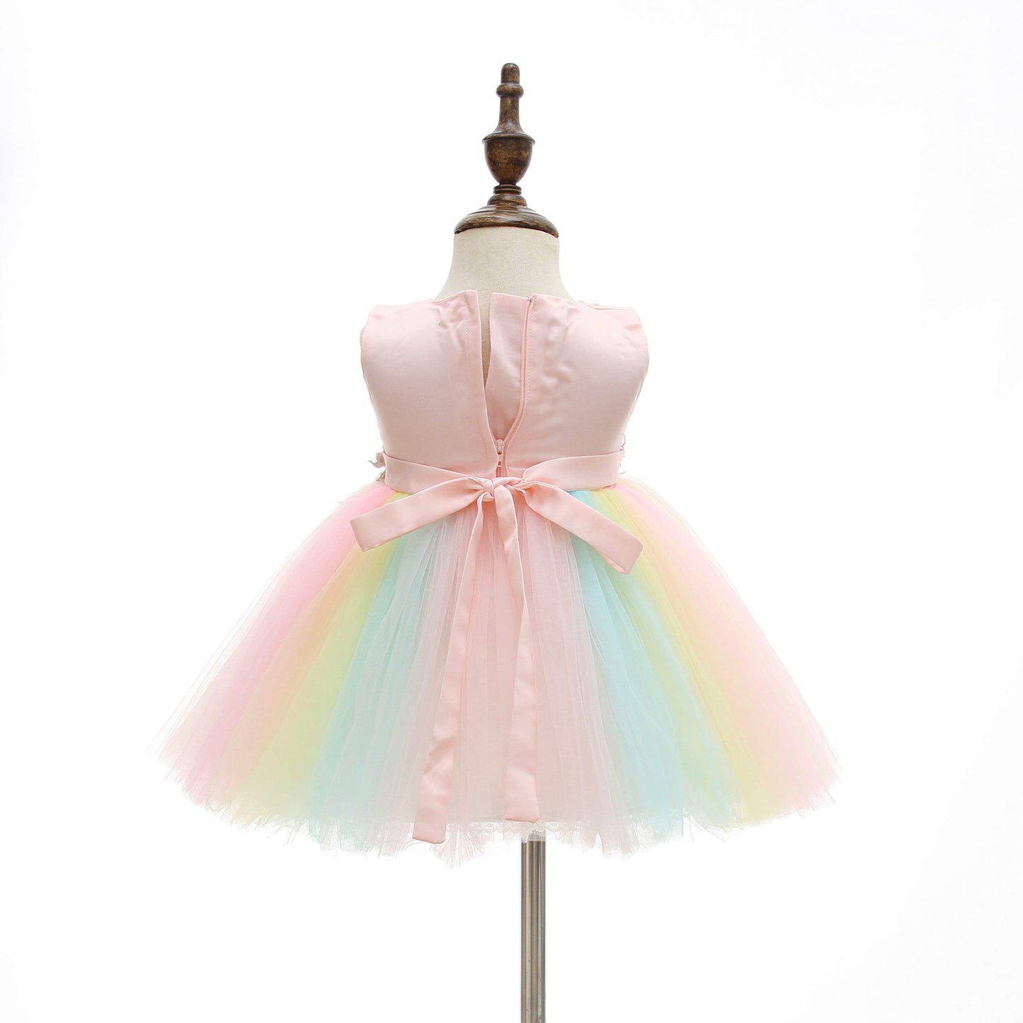Weileenice Peach Pink Baby Girls Dress Rainbow Tulle Lace Embroidery Beads Toddler Pageant Wedding Party 1St Birthday Tutu Dress