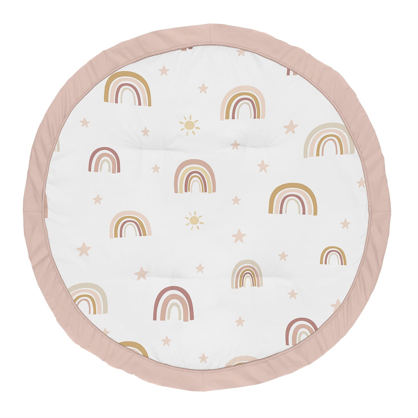 Sweet Jojo Designs Boho Rainbow Girl Baby Playmat Tummy Time Infant Play Mat - Blush Pink Dusty Rose Gold Yellow Mauve Taupe Bei