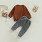 Toddler Baby Boy Clothes Set Solid Color Long Sleeve Crewneck Sweatshirt Top Casual Pants Set 2Pcs Fall Winter Outfits (Dark Ora