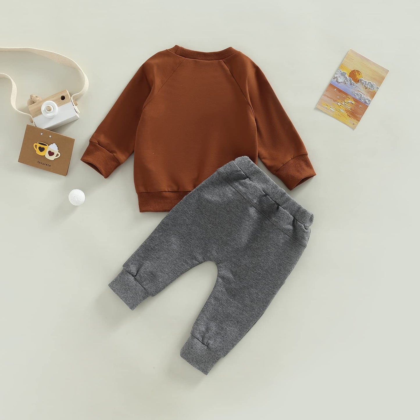 Toddler Baby Boy Clothes Set Solid Color Long Sleeve Crewneck Sweatshirt Top Casual Pants Set 2Pcs Fall Winter Outfits (Dark Ora