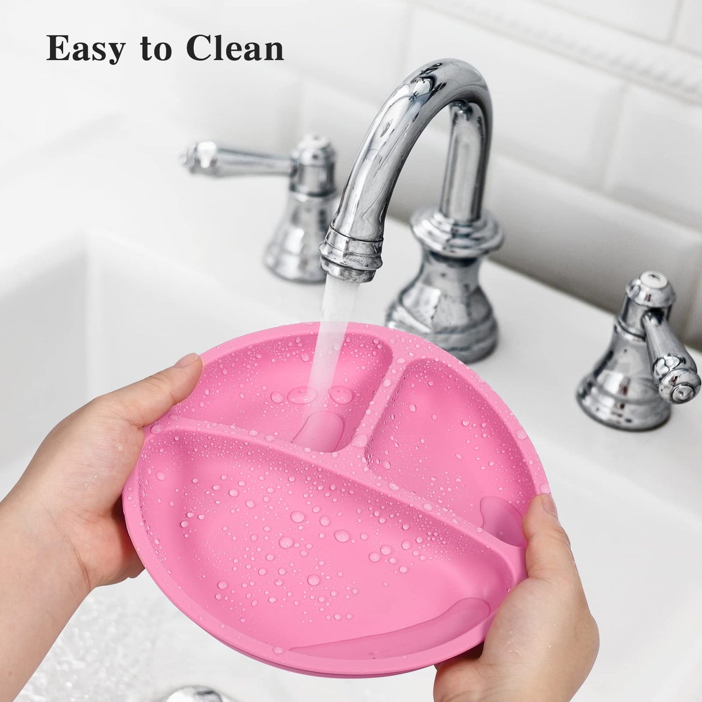 Cibeat 3Pcs Toddler Plates With Suction, 100% Safe Bpa Free Soft Toddler Plates Silicone Divided Plates, Portable Dinner Plates