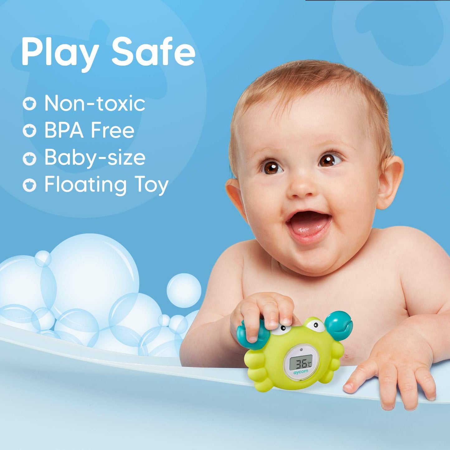 Aycorn Digital Baby Bath & Room Thermometer - Fahrenheit with LED Display & Temperature Warning - Infant Baby Bath Toys Floating