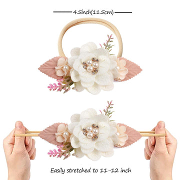 Vobobe Baby Girl Nylon Headbands Infant Flower Elastic Hair Band Bows Wraps For Newborn Toddler Hair Accessories Pack Of 3 (C-Be