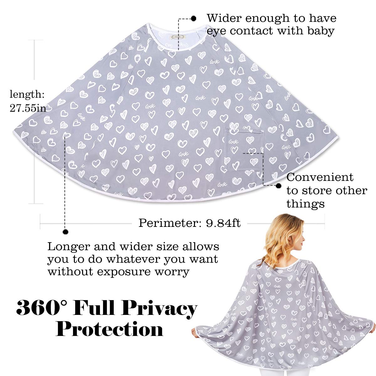 Kefee Kol Baby Nursing Cover & Nursing Poncho - Multi Use Cover For Baby Car Seat Canopy, Shopping Cart Cover, Stroller Cover, 3