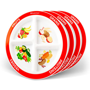 Health Beet Choose Myplate Portion Plate For Kids, (4 Pack) Toddlers - Kids Nutrition Plates With Dividers From