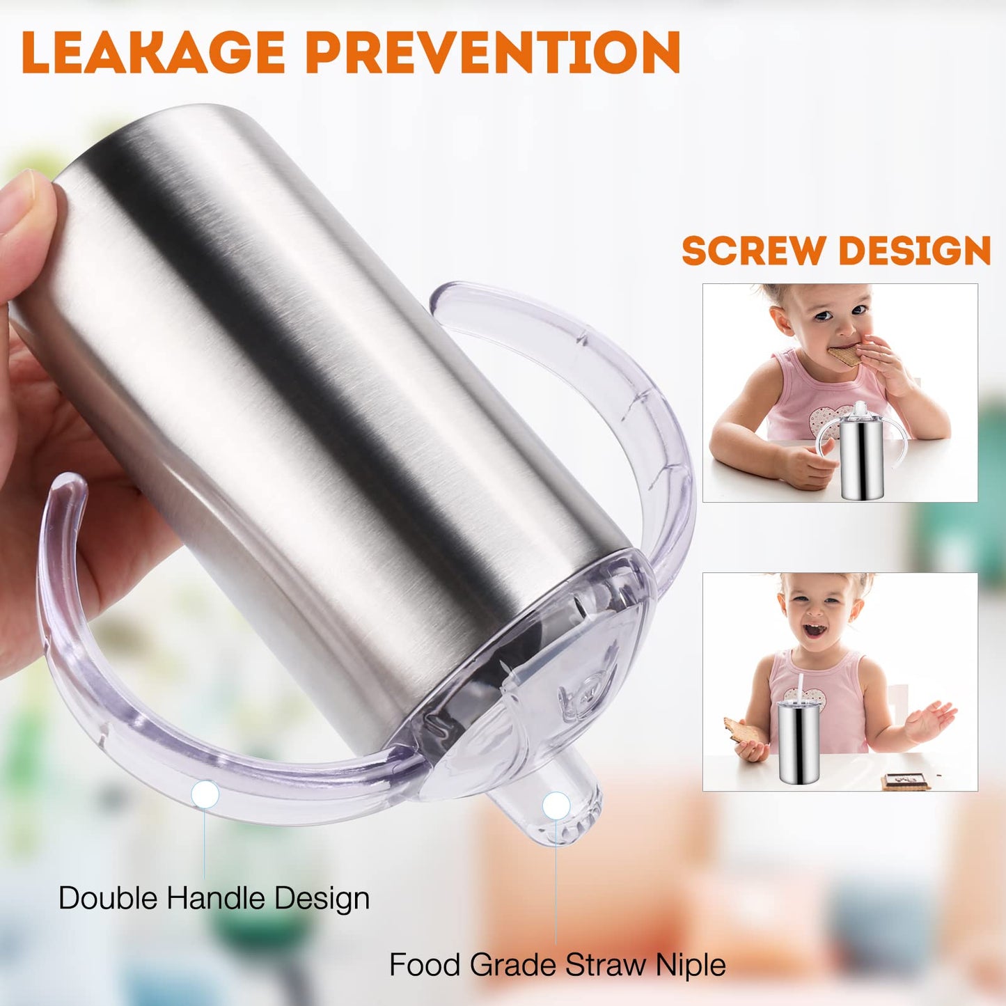 Vermida 12Oz Stainless Steel Sippy Cups (2 Pack), Double Wall Insulated Kids Travel Mug With Handles, Spill Proof Vacuum Tumbler