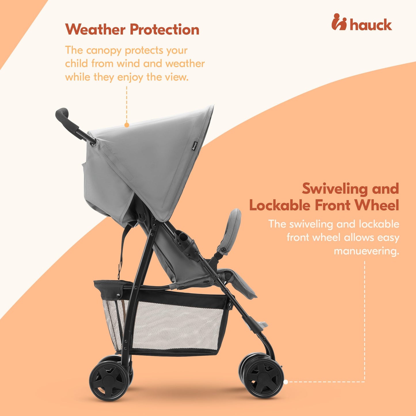 Hauck Lightweight And Compact Travel Baby/Toddler Foldable Stroller, Sport, Grey