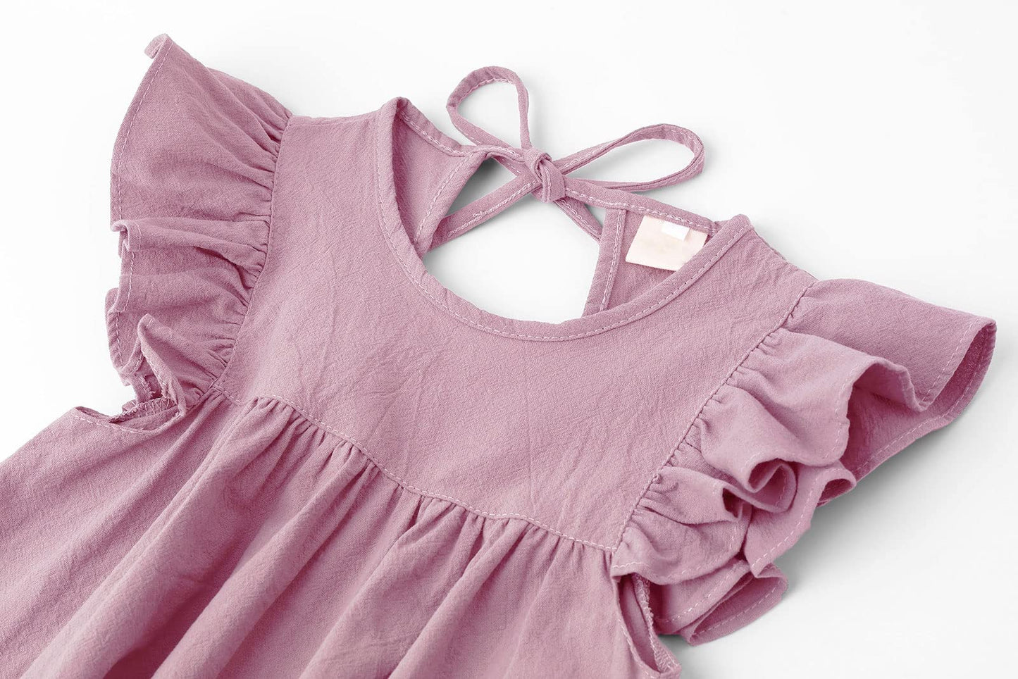 Lyxiof Toddler Baby Girl Cotton Linen Dress Ruffle Sleeve Halter Sleeveless Kids Casual Beach Dresses Pink 90Cm