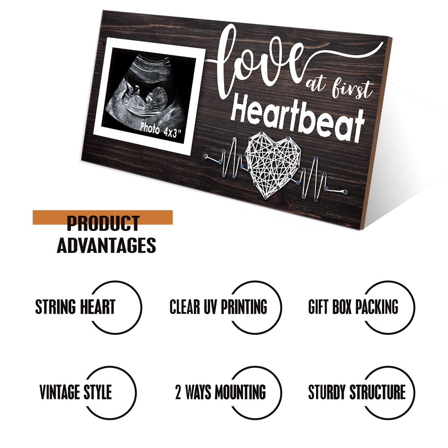 Yudarte New Mom Gifts - Pregnancy Announcements Baby Ultrasound Picture Frame - Love At First Heartbeat Sonogram Photo Frame 4X3