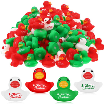 Junkin Mini Christmas Rubber Ducks 1.57 Inch Small Rubber Ducks in Bulk X-mas Rubber Ducks for Christmas Birthday Party Favors D