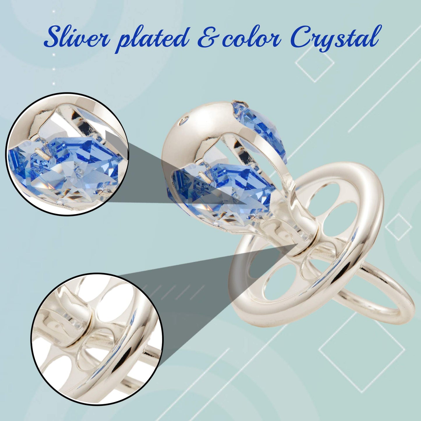 Matahi Silver Plated Crystal Studded Pacifier Ornament With Blue Crystals Baby'S First Christmas Holiday Ornament And Hanging Pe