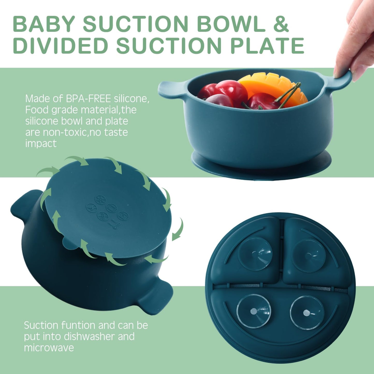 Dandat 24 Pcs Silicone Baby Feeding Set,6 Baby Toddler Suction Bowls 6 Divided Suction Plates With 6 Forks 6 Spoons, Utensils Se
