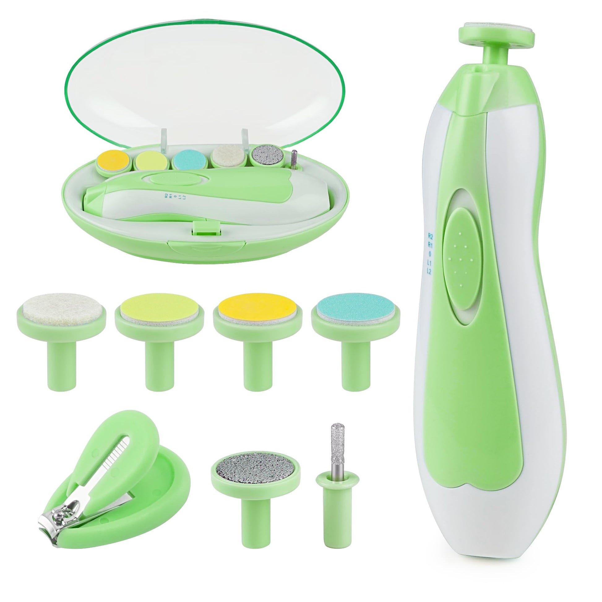 Ottolives Baby Nail Trimmer Electric Newborn Toddler, Safe Baby Nail Clippers Set With Light And 6 Replacement Heads, Baby Nail