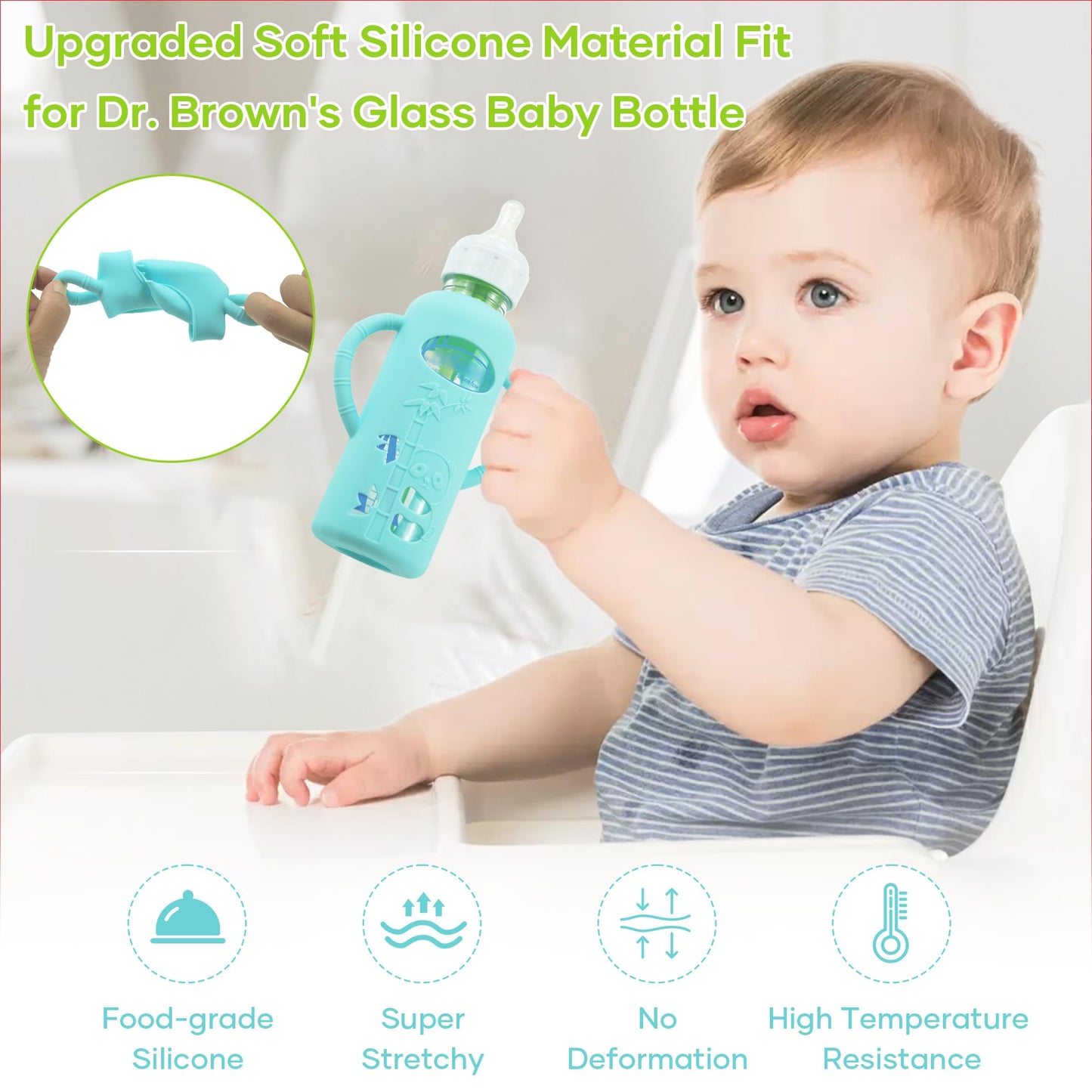 4 Pack Silicone Sleeves For Dr. Brown 'S Glass Baby Bottles, Anti Breakage Durable Baby Bottle Holder With Easy Grip Handles, Na