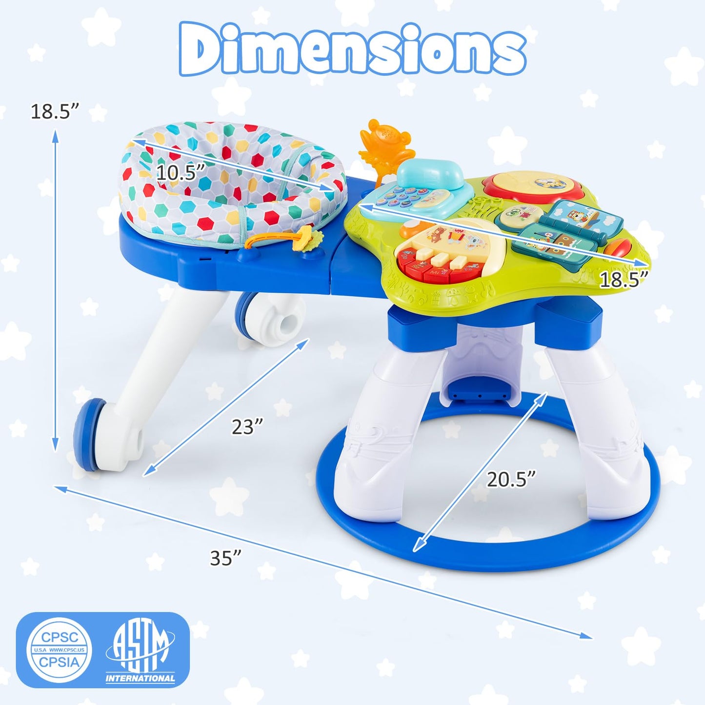 BABY JOY 3 in 1 Walk Around Baby Activity Center, Discovery Play Center with Interactive Toys & Music, Wheels, 3 Adjustable Seat
