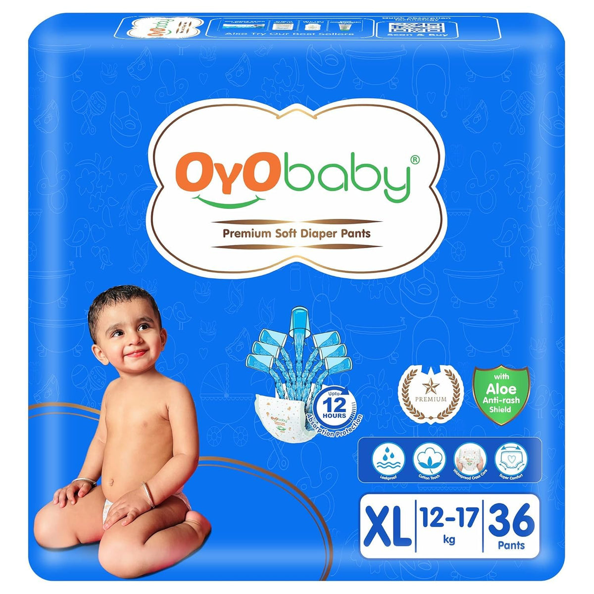 Oyo Baby Pant Style Baby Diapers, Pack Of 1  XLarge (Xl), 36Count, For Babies 1217Kg, With Aloe Vera Lotion For Rash Protecti