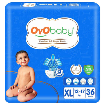 Oyo Baby Pant Style Baby Diapers, Pack Of 1  XLarge (Xl), 36Count, For Babies 1217Kg, With Aloe Vera Lotion For Rash Protecti