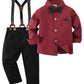 Disaur Boys Wedding Guest Outfit Short Sleeve White Flower Dress Shirt Bow Tie Suspender White Plaid Pants Back To School Gentle