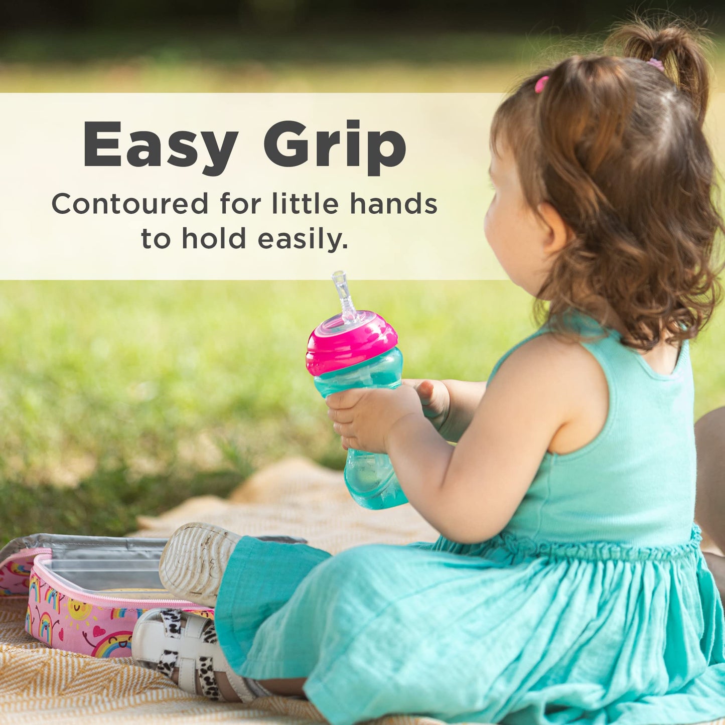 Nuby 3 Piece No-Spill Easy Grip Cup With Flex Straw, Clik It Lock Feature, Girl, 10 Ounce