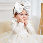 Oneninedream Baby Headbands Hair Bows For Infants Elastics Big Bows For Girls Baby Bows 6-12 Months Toddlers Hair Bows Gray Whit