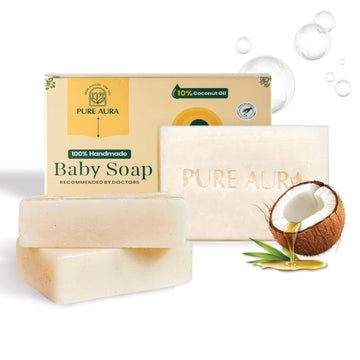 Pure Aura Handmade Baby Soap 100G - Pack Of 2 | 10% Coconut Oil, Shea Butter & Jojoba Oil | Gentle, Chemical-Free Soap For Sensi