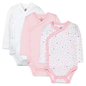 Honestbaby Unisex Baby 3-Pack Organic Cotton Long Sleeve Side-Snap Kimono Bodysuits And Toddler T Shirt Set, Love Dot, Preemie U
