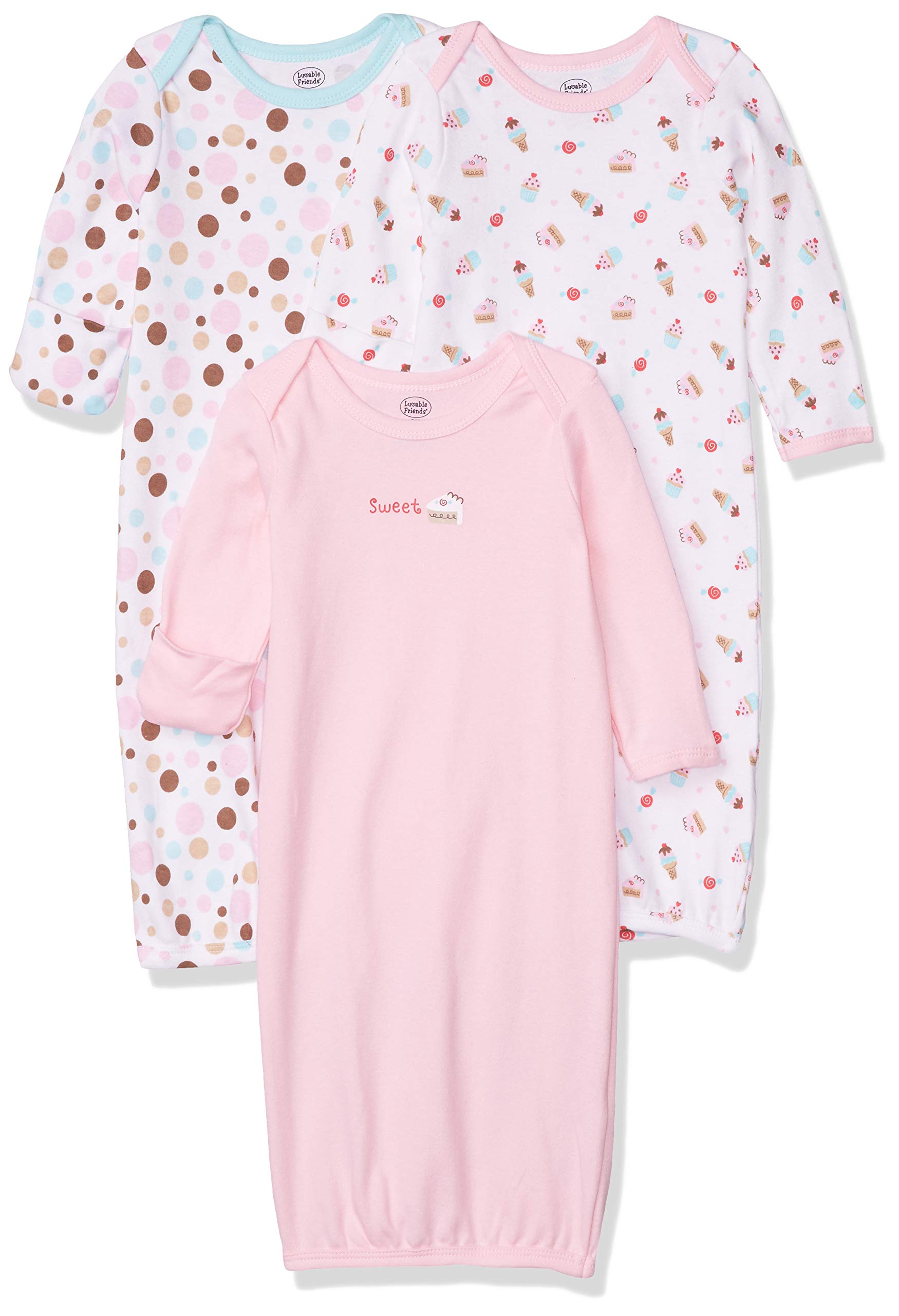 Luvable Friends Unisex Baby Cotton Gowns, Pink Dessert, Preemie-Newborn