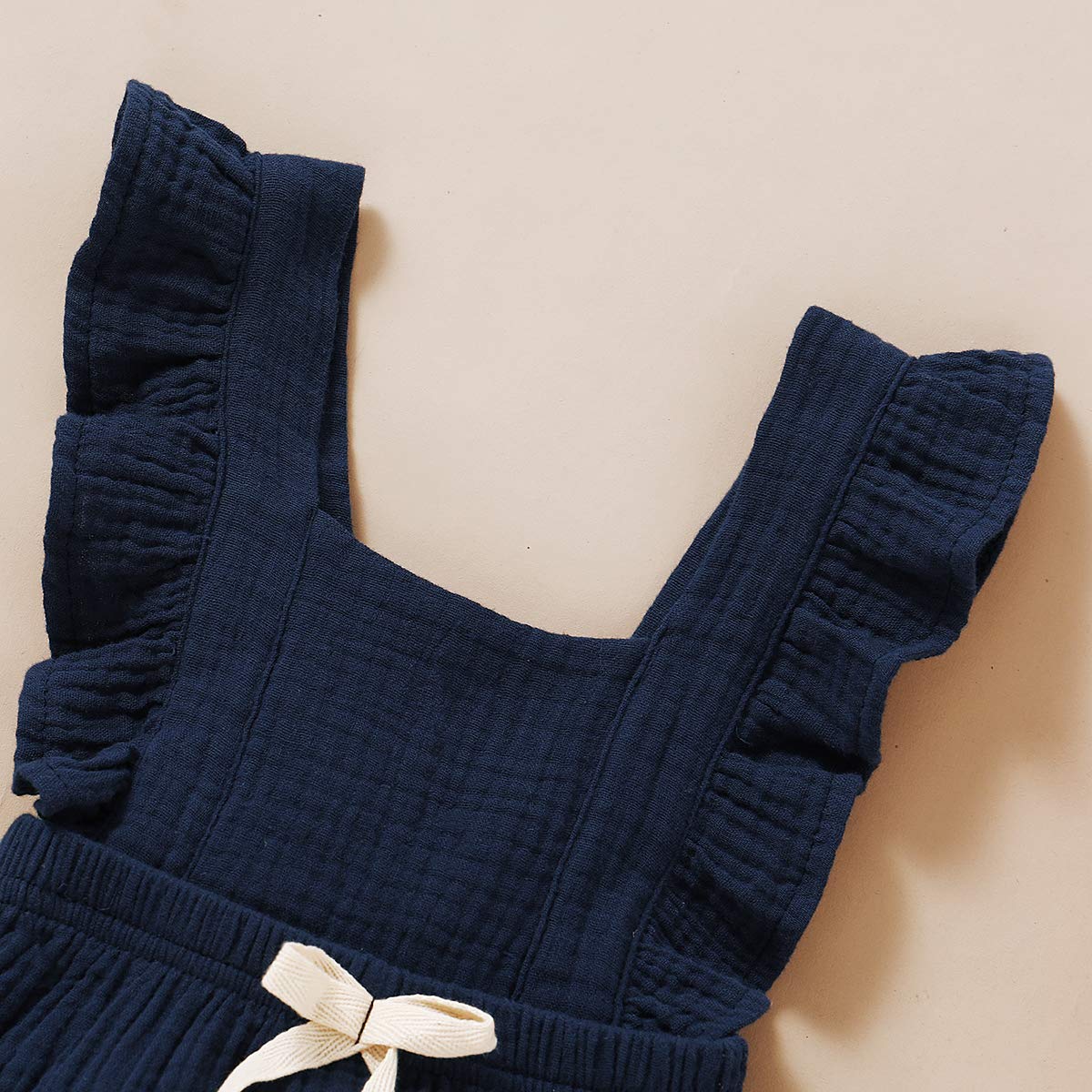 Younger Tree Toddler Baby Girl Ruffled Sleeveless Romper Casual Summer Jumpsuit Cotton Linen Clothes (Blue, 3-6 Months)
