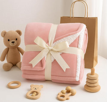 VAS COLLECTIONS Baby Blanket Gift Set | 2Layer Flannel & Sherpa Wrapping Sheet | Ultra Soft & Cozy | Newborn Boys & Girls | All