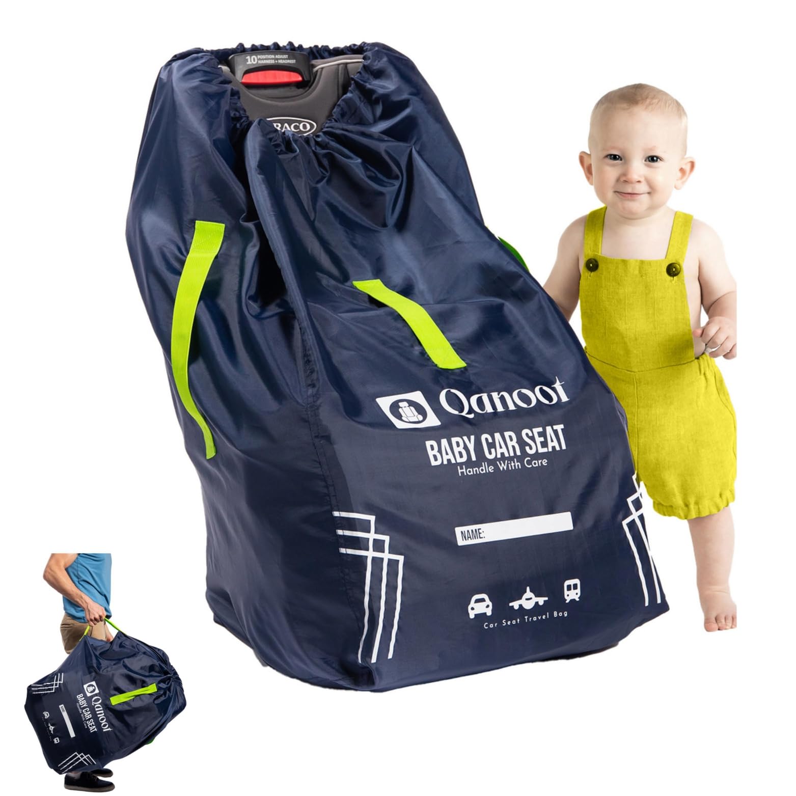 Qanoot Car Seat Travel Bag For Airplane - Durable Hand Carry Style Car Seat Bag, Car Seat Bags For Air Travel, Fits Convertible,