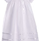 Long White Embroidered Organza Christening Baptism Gown With Bonnet - M (6-9 Month)