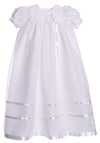 Long White Embroidered Organza Christening Baptism Gown With Bonnet - M (6-9 Month)