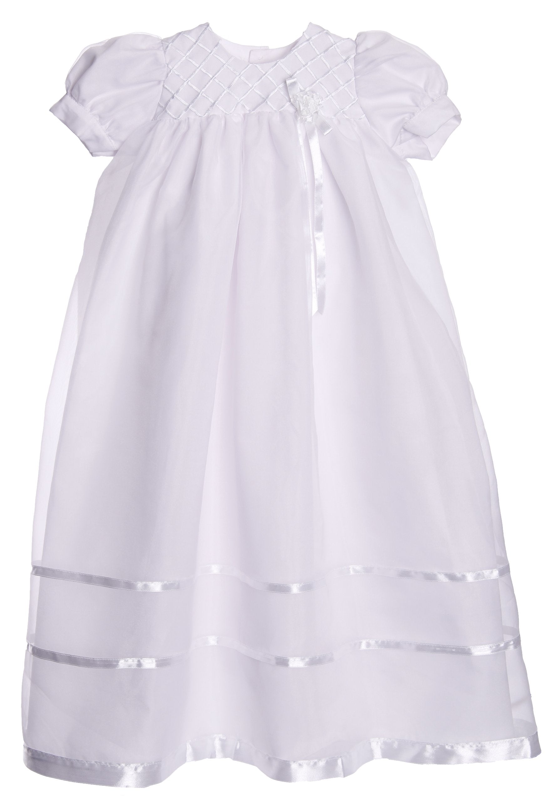 Long White Embroidered Organza Christening Baptism Gown With Bonnet - M (6-9 Month)