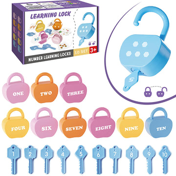 GEERAY Cause and Effect Toys for Toddlers 3+, Montessori Lock & Key Set with 10 Apple-Shaped Locks, Keys & 20 Cards - Learn Numb
