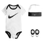 Nike Baby Hat, Bodysuit And Booties 3-Piece Gift Box Set, White Swoosh, 0/6M