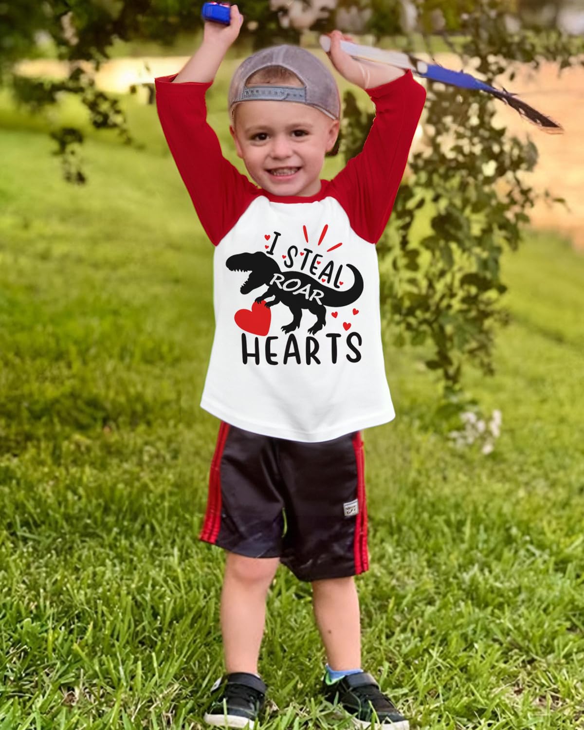 Little Boys Valentine Day Shirt Toddler Dinosaur Heart Outfits Raglan Long Sleeve Tee Tops For Kids 7 Years