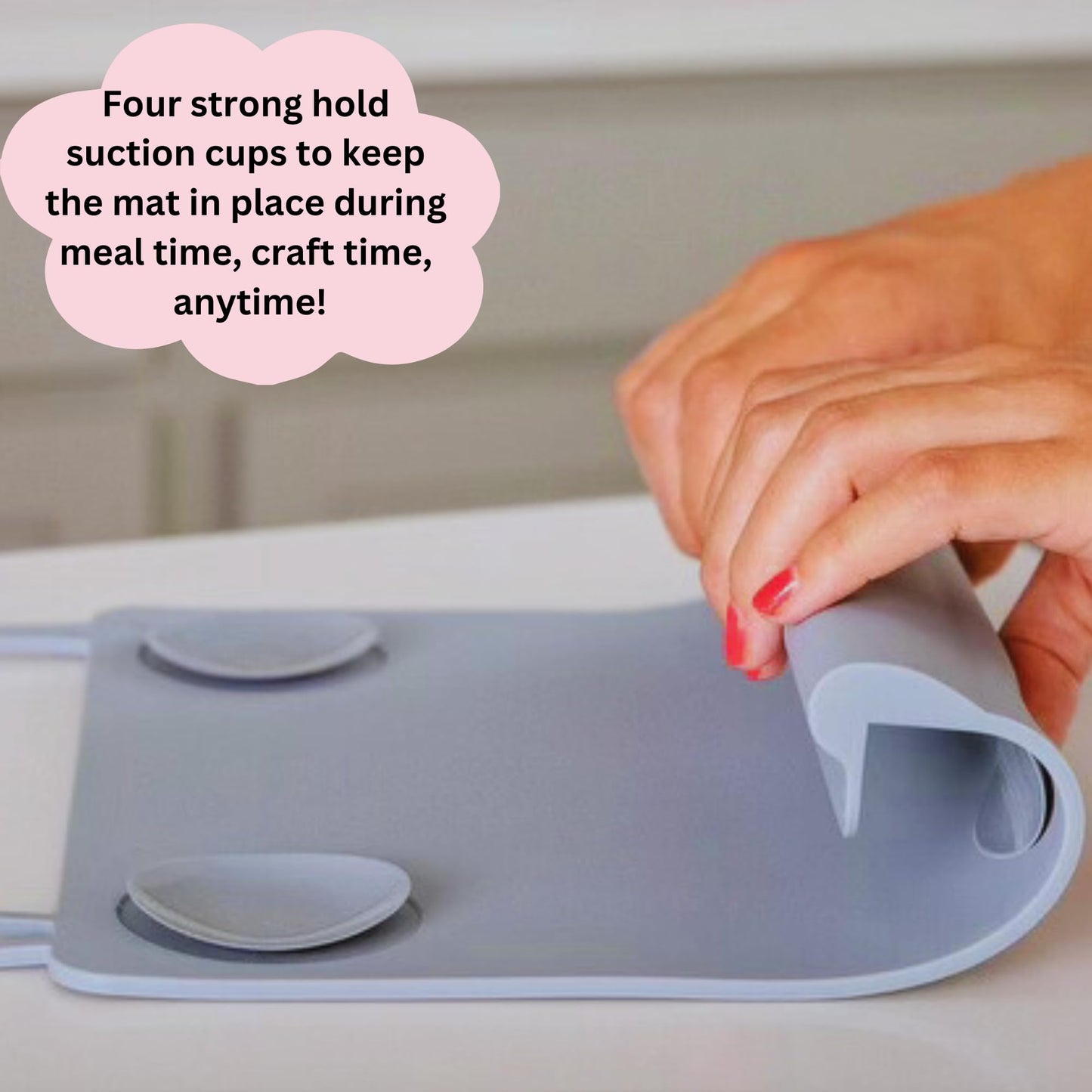 The Table Tyke 100% Silicone Suction Placemat With Teething Edge Bumper/Spill Stopper | Dishwasher Safe, Rolls Up To Travel, Fit