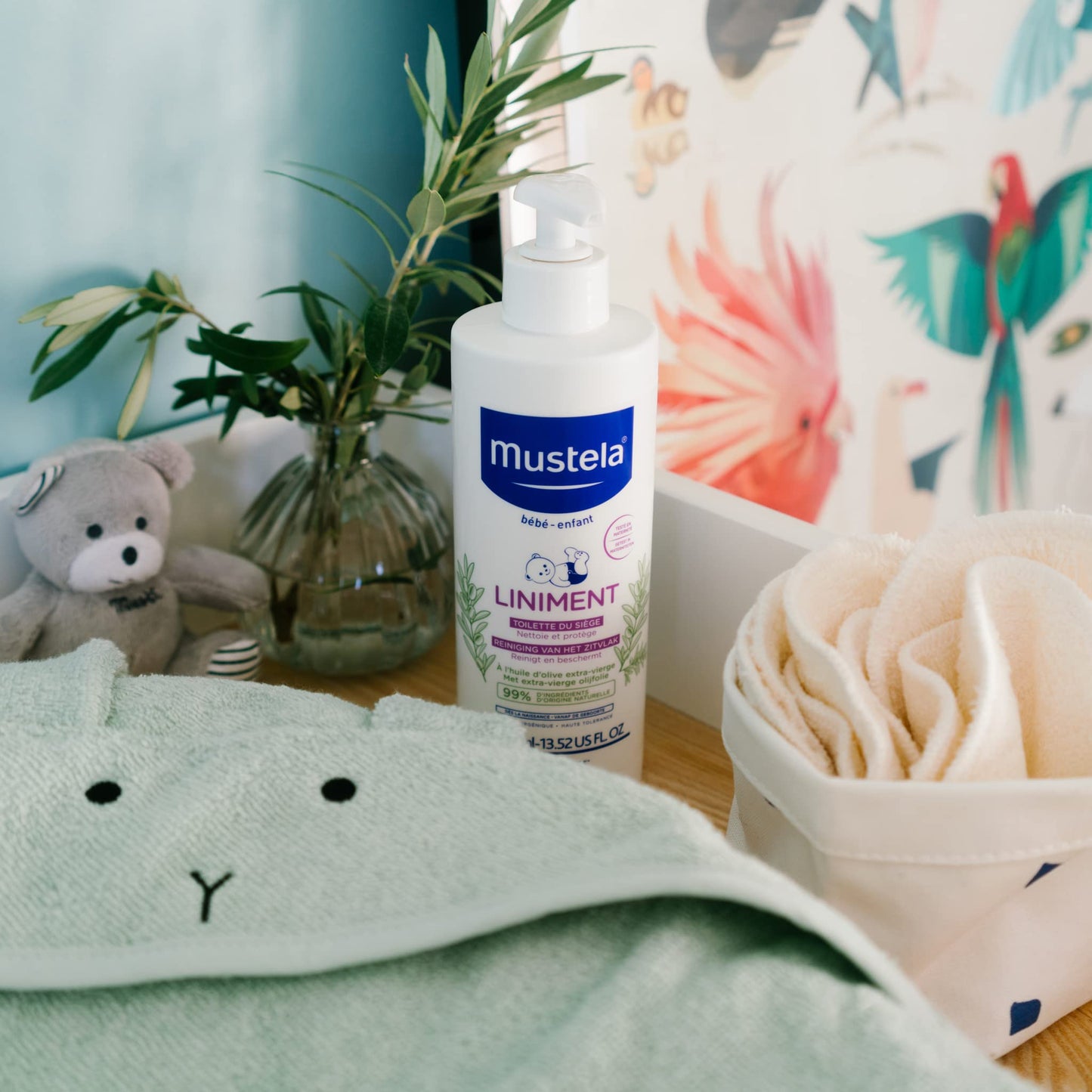 Mustela Liniment - No-Rinse Baby Cleanser For Diaper Change - With Extra Virgin Olive Oil - Fragrance-Free - 13.52 Fl. Oz