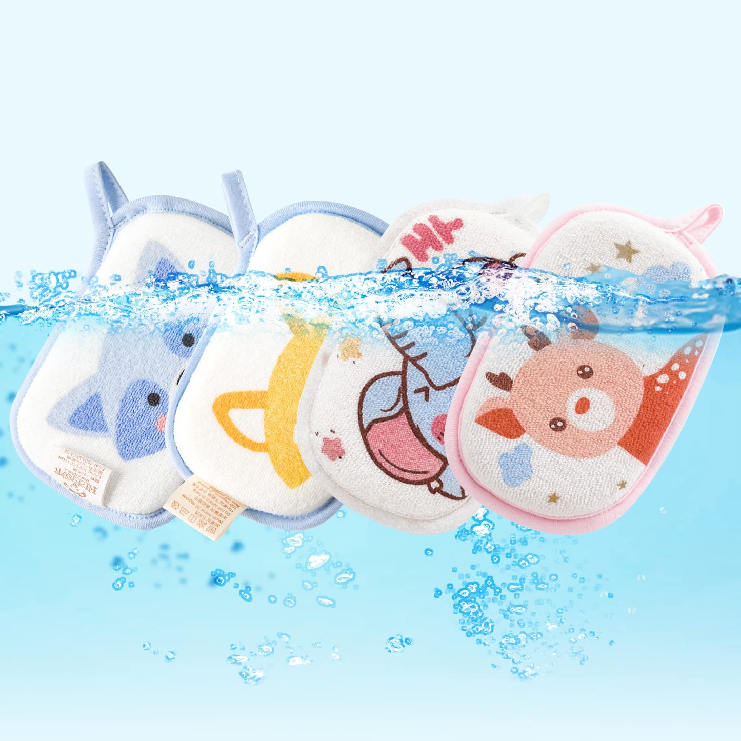 Hokoad Baby Bath Sponge, 2 Pack Cartoon Animal Style Baby Sponge For Bathing, Infants Bath Sponge Ultra Soft & Absorbent Natural