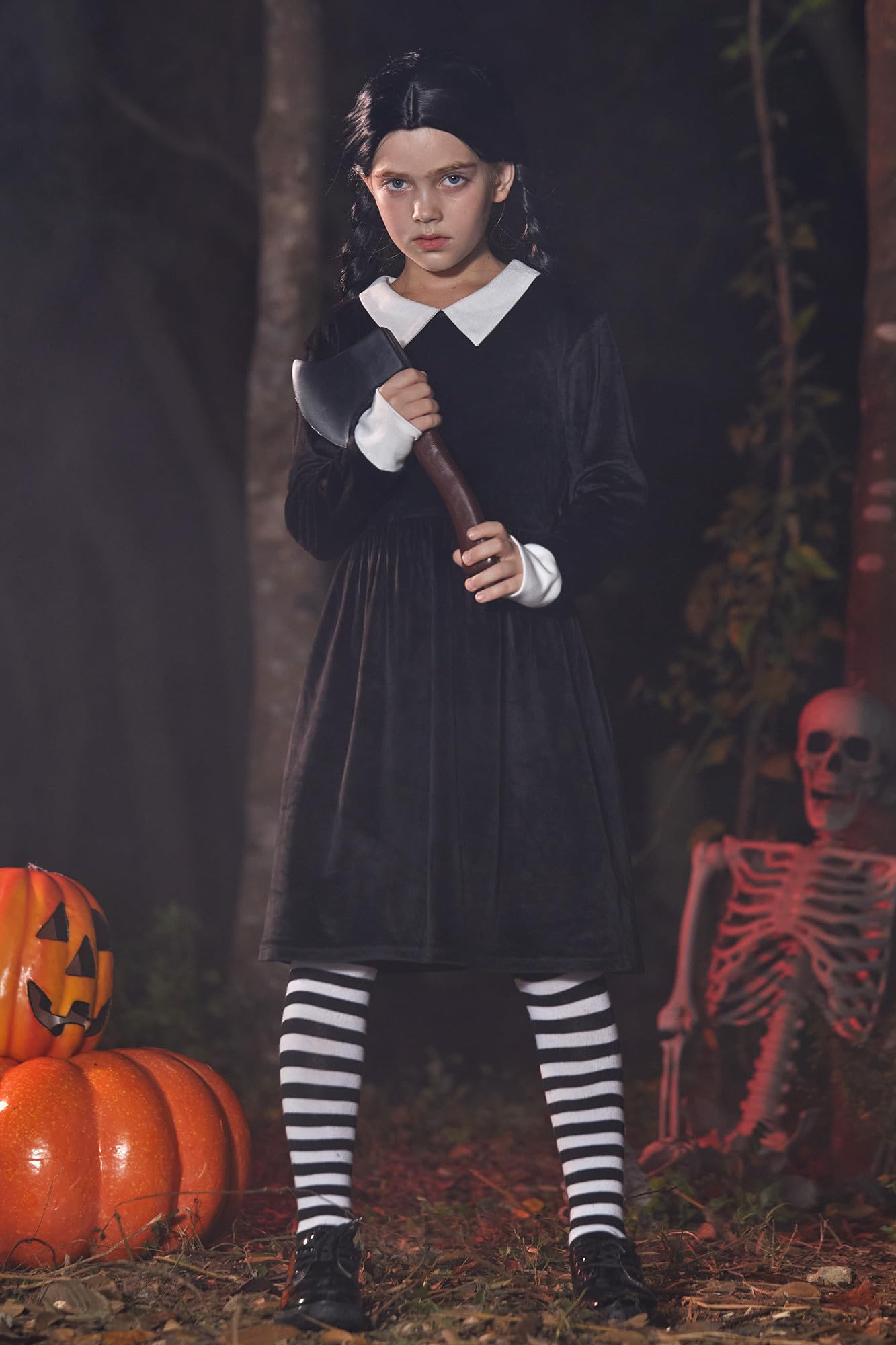 Besserbay Halloween Girl'S Long Sleeve Flare Velvet Midi Dress Black 11-12 Years