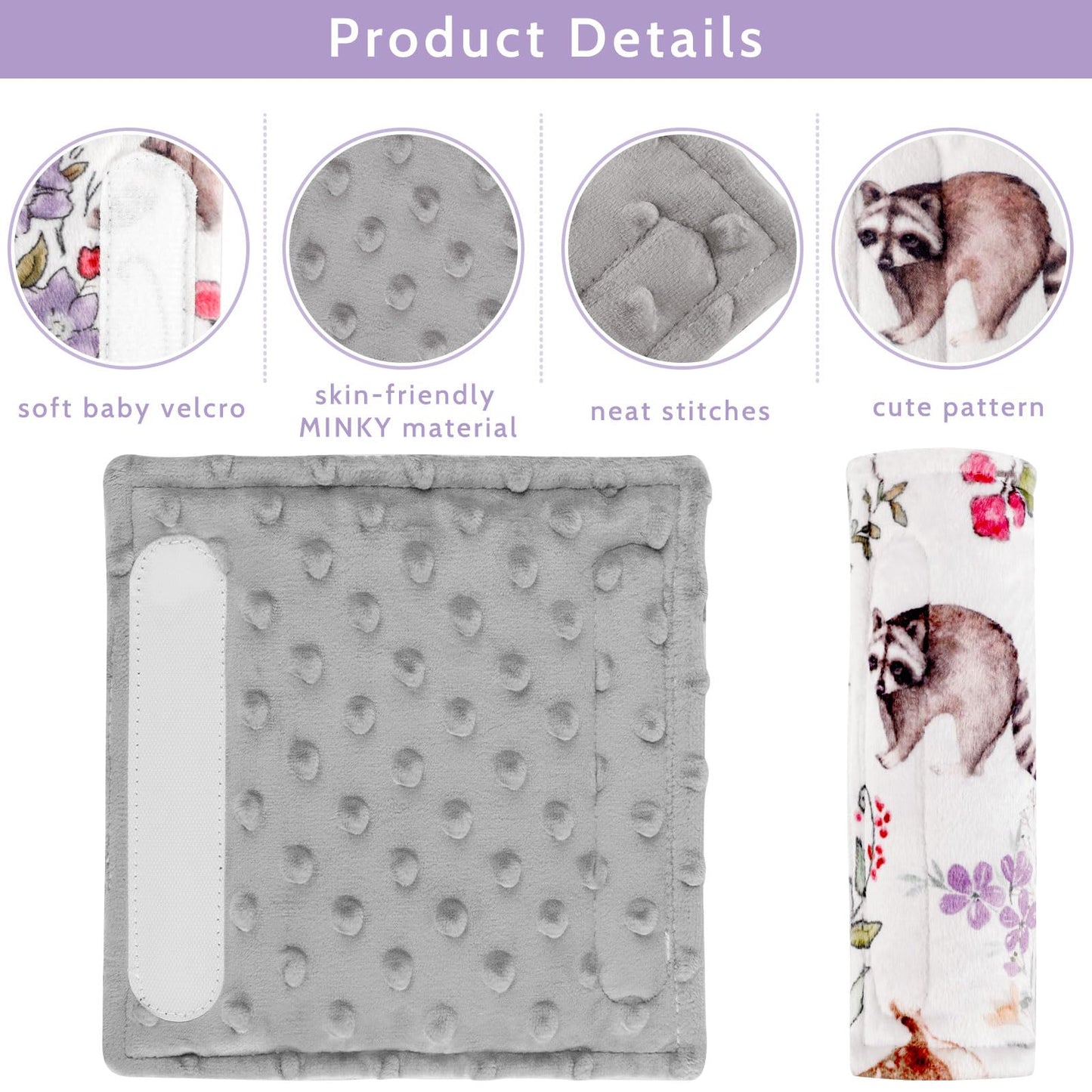 Caruili Car Seat Strap Pads For Babies Kids, Gray Infant Car Seat Strap Covers, Double-Sided Use, Super Soft, Car Seat Shoulder