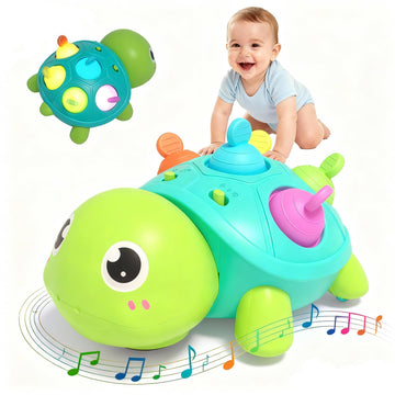 GeeKiPrime Baby Musical Crawling Toys 6 to 12 Months, Infant Turtle Light Up Toy for Teething Fine Motor Sleep Aid, Baby 7 8 9 1