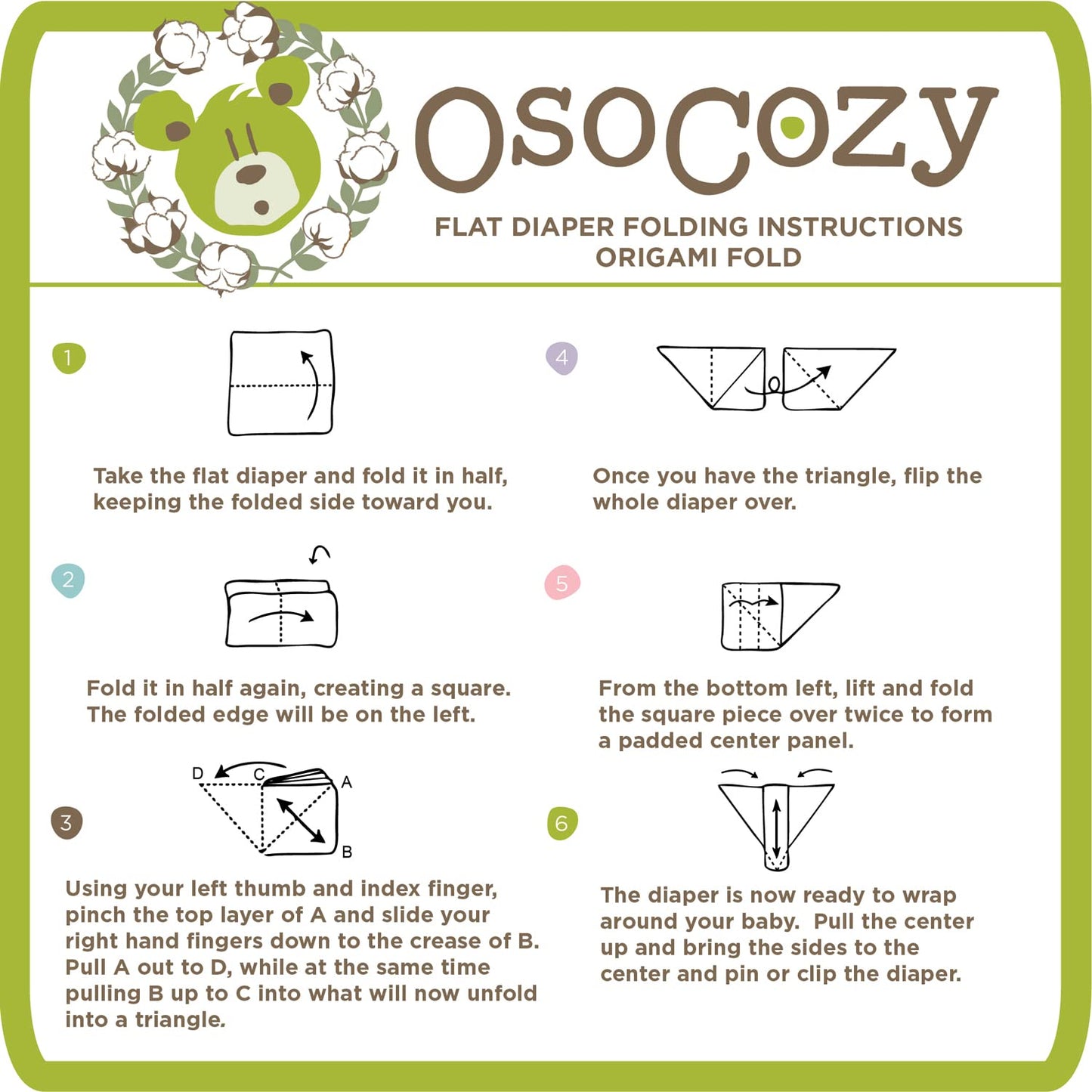 OsoCozy - Organic Flat Cloth Diapers (Dozen) - 27 x 30.5 - One-Layer Nappies Made of Soft, Durable 100% Birdseye Cotton - The Be