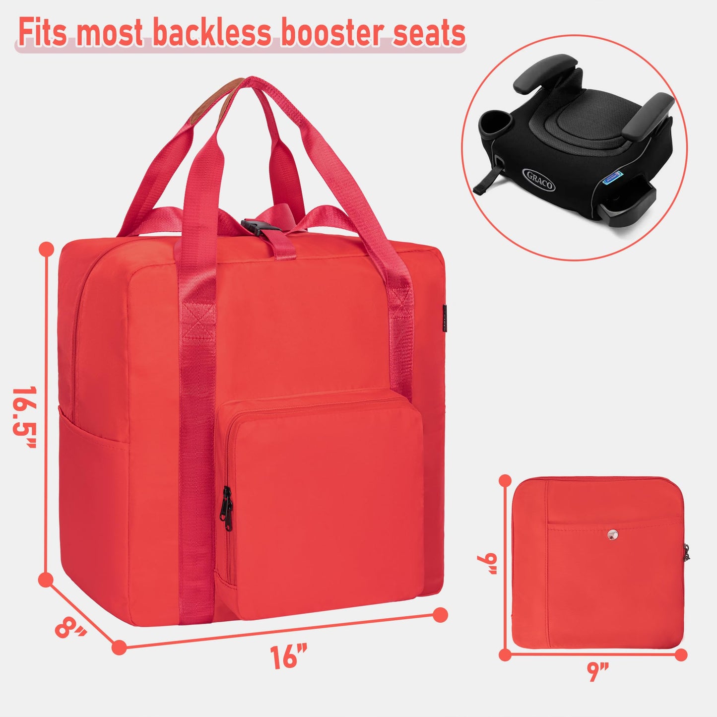Toribio Backless Booster Car Seat Travel Bag, For Gb Pockit, Tote Bag Strollers Bags For Airplane Gate Check, Red