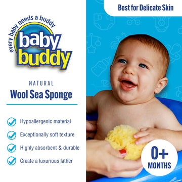 Baby Buddy Natural Wool Sea Sponge, Newborn Bath Time Essential, Ultra Soft For Delicate Skin, Hypoallergenic And Biodegradable,