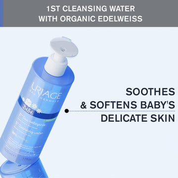 Uriage Baby 1St Cleansing Water With Organic Edelweiss I No-Rinse, Soothes, And Softens, Face & Body, Paraben & Soap Free, 500 M